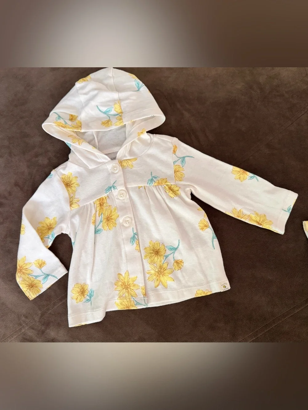 Baby Girl Lemon Print Romper & Floral Hooded Jacket - Yellow & Green